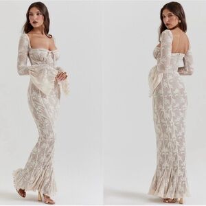 Delilah Floral Long Sleeve Lace Maxi Dress HOUSE OF CB